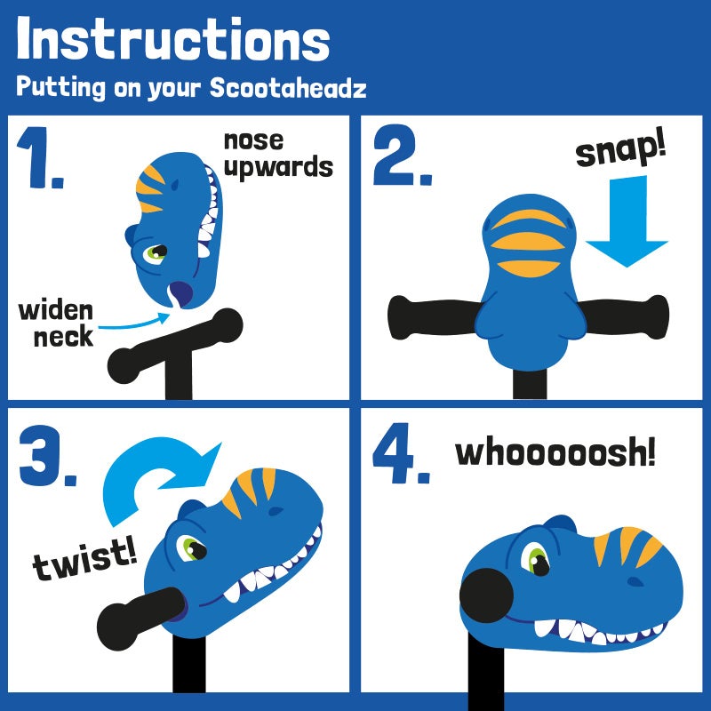 Scootaheadz Dinosaur Scooter Accessories - Personalize Your Boys Ride - Dino Scooter Head for Kids - Toys for Boys Ages 3 and Up - Timmy T-Rex in Blue and Orange - Image 5
